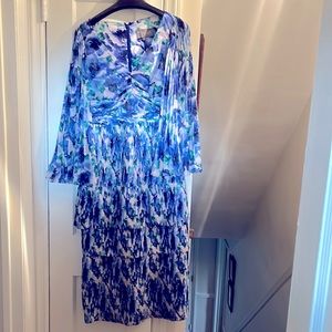 Elegant, tea length party or wedding guest dress